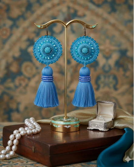 Háčkované dizajnové náušnice "Morský vánok"   